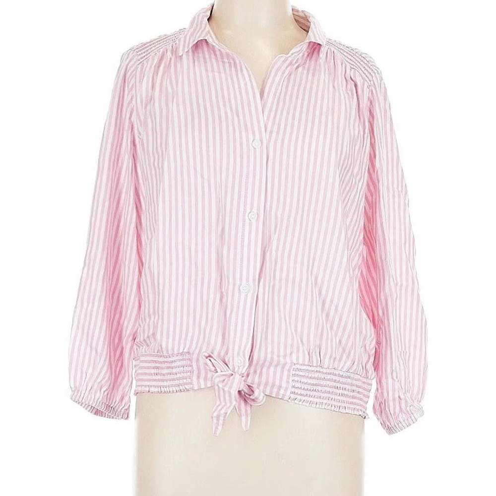 Beach lunch lounge Pink and White Striped Button Down Shirt